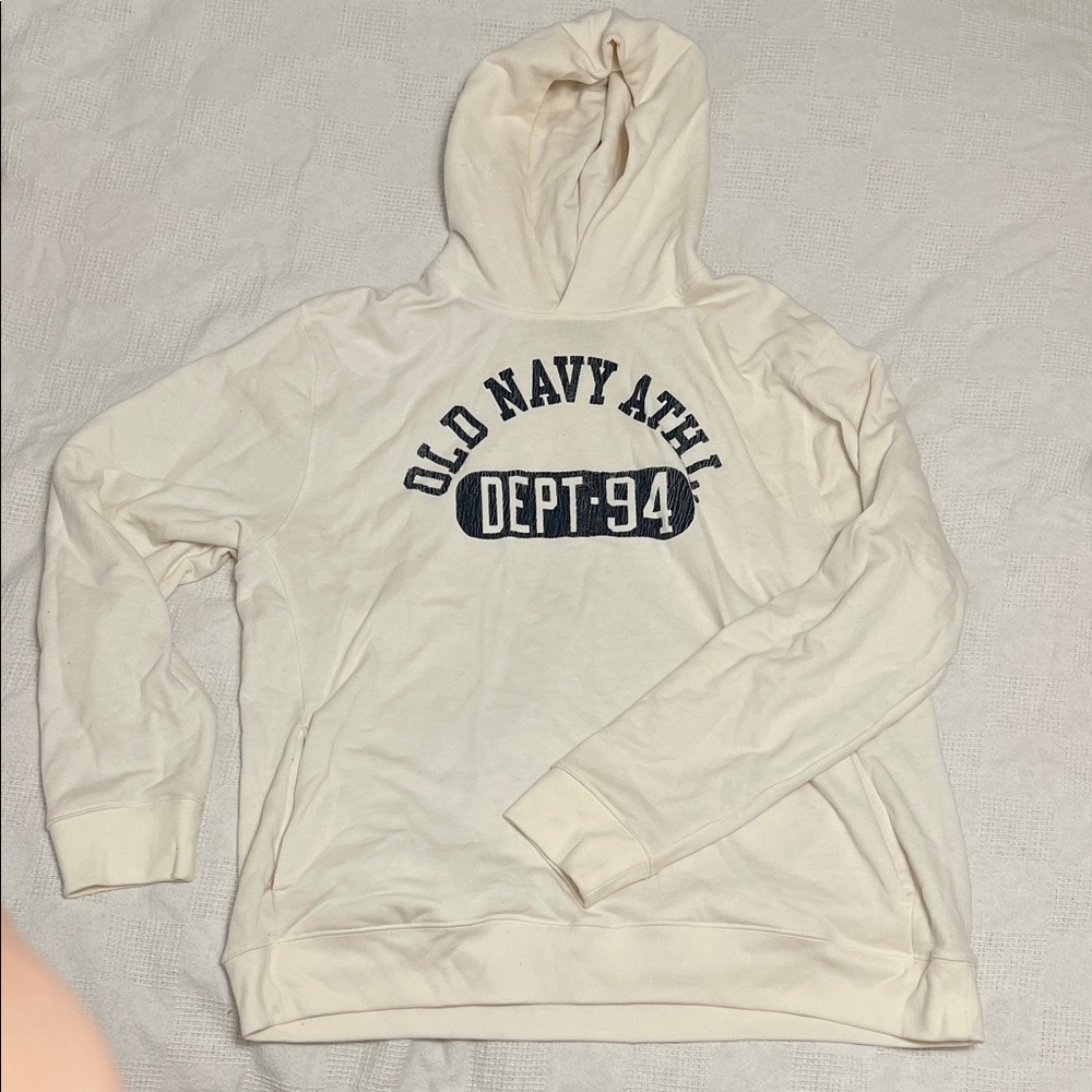 Old Navy Off-White Hoodie with Navy Print